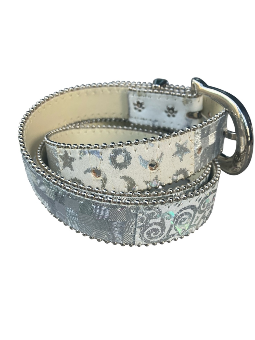 Vtg Elite Fresno CA Leather Belt M Western Space Cowgirl Boho Silver Horseshoe - Picture 4 of 9